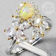 NEW! GENUINE AUSTRALIAN OPAL & CZ 925 STERLING SILVER ADJUSTABLE RING