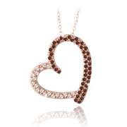 Rose Gold Tone over Sterling Silver 2/5ct Red Diamond & White Topaz Open Floating Heart Necklace