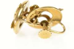 14K Yellow Gold 1940's Syn. Topaz Bow Ribbon Screw Back Earrings