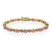 18K Gold over Sterling Silver Created Pink Opal & Diamond Accent Bracelet