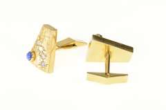14K Yellow Gold 1960's Diamond Blue Star Sapphire Geometric Cuff Links