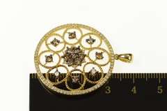 14K Yellow Gold Effy Diamond Ornate Round Cluster Medallion Pendant