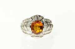 18K White Gold 5.23 Ctw Orange Sapphire Diamond Engagement Ring