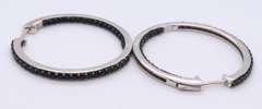 Vintage Sterling Silver Black Onyx Hoop Earrings