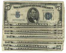 13 Series of 1953-A $5 Blue Seal Silver Certificates (1 1934)