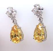 Sterling Silver Yellow and White Cubic Zirconia Dangle Earrings