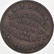 M. F. Beirn Magnolia Hotel Civil War Token PA 750E