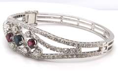 Majestic White Gold Blue Sapphire and Pyrope Garnet Bangle Bracelet