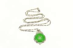 18K White Gold Jadeite Retro Ornate CZ Statement Chain Necklace