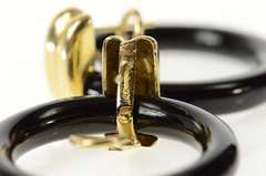 14K Yellow Gold Round Carved Black Onyx Door Knocker Earrings