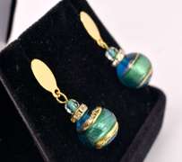 Immaculate Italian Made, Hand Blown Art Glass and Gold Links Bracelet and Earrings