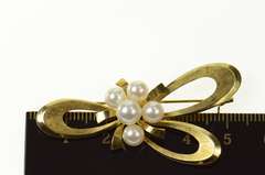 14K Yellow Gold Mikimoto Pearl Cluster Bow Ribbon Knot Pin/Brooch