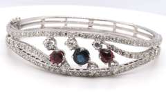 Majestic White Gold Blue Sapphire and Pyrope Garnet Bangle Bracelet