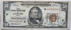 $ 50 Fed Reserve  Bank Cleveland Series 1929 National Note