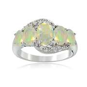 Sterling Silver 1.2ct TGW Ethiopian Opal & White Topaz -Stone Ring