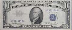 Series 1953 $10 Silver Certificate, Circulated. FR.1706