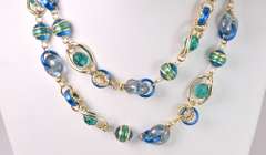 Sensational Italian Made Hand Blown Art Glass and Gold Links 36" Necklace