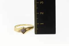 10K Yellow Gold Princess Amethyst Diamond Accent Bypass Ring