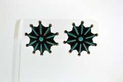 Vintage Sterling Starburst Flower Turquoise Earrings