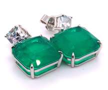 Green Cubic Zirconia Sterling Silver Dangle Earrings