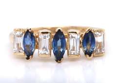 Gorgeous Blue and White Sapphire Yellow gold Ring