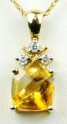 10K Cushion Cut Citrine Pendant & Chain