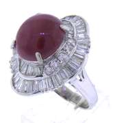 Outstanding Platinum Ruby Star Cab and Diamond Ring