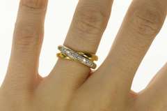 18K Yellow Gold Diamond Criss Cross Two Tone X Statement Ring