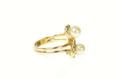 14K Yellow Gold Ornate Rope Twist Pearl Bypass Statement Ring