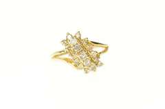14K Yellow Gold Diagonal Diamond Cluster Bypass Statement Ring