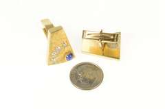 14K Yellow Gold 1960's Diamond Blue Star Sapphire Geometric Cuff Links