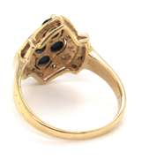 Charming Yellow Gold Marquise Shaped Blue Sapphire and Diamond Ring