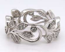 Sterling Silver Leaf Design Cubic Zirconia Band
