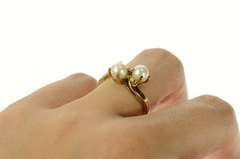 10K Yellow Gold Retro Pearl Bypass Classic Statement Ring
