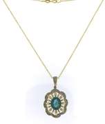 Handsome Emerald and Diamond oval Pendant on Chain
