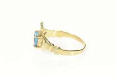 10K Yellow Gold Heart Blue Topaz Claddagh Irish Loyalty Ring