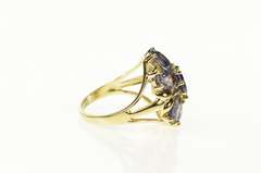 14K Yellow Gold Oval Iolite Flower Cluster Cocktail Ring