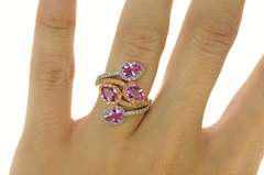 14K White Gold Pear Pink Sapphire Diamond Tiered Wrap Ring