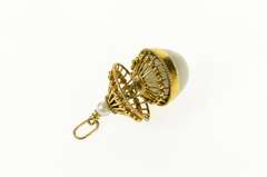 14K Yellow Gold Jade Pearl Ornate Round Pendulum Drop Pendant