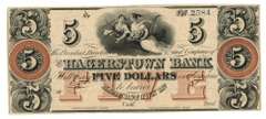Colorful 1850's $5 Hagerstown, MD Broken Bank note