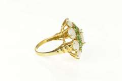 10K Yellow Gold Natural Opal Emerald Halo Retro Cocktail Ring