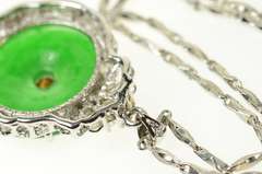 18K White Gold Jadeite Retro Ornate CZ Statement Chain Necklace