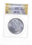 MS62 1886 Morgan Silver Dollar VAM-1A Line In 6 Top 100 - Graded ANACS