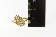 14K Yellow Gold Diagonal Diamond Cluster Bypass Statement Ring