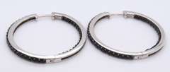 Vintage Sterling Silver Black Onyx Hoop Earrings
