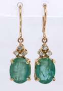 Dreamy Yellow Gold Emerald and Diamond Dangle Earrings