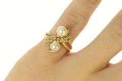14K Yellow Gold Ornate Rope Twist Pearl Bypass Statement Ring