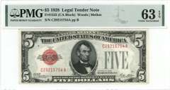 Choice Crisp Uncirculated 1928 $5 Note. PMG-63 EPQ