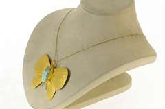 18K Yellow Gold Turquoise Satin Finish Butterfly Moth Pin/Brooch