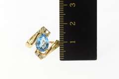 14K Yellow Gold Pear Blue Topaz Diamond Bypass Statement Ring
